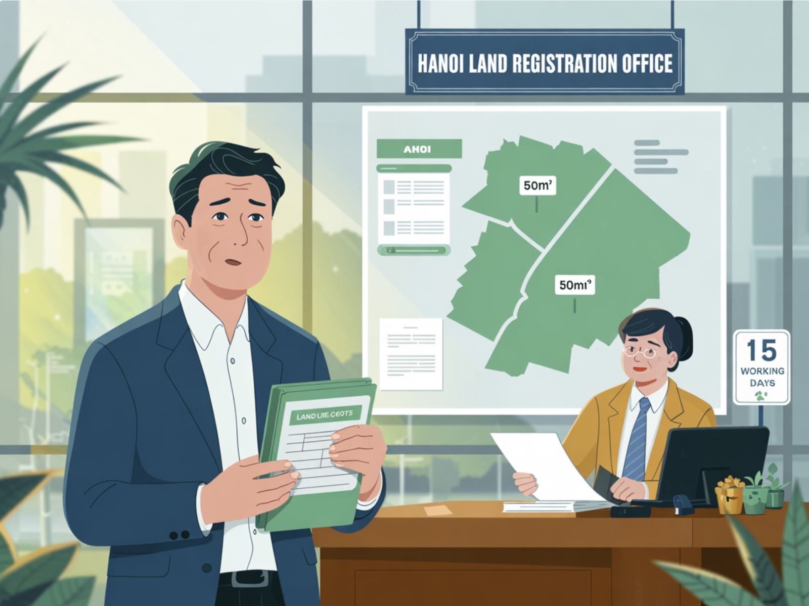 Hình ảnh minh hoạ người dân đi làm thủ tục tách sổ đỏ